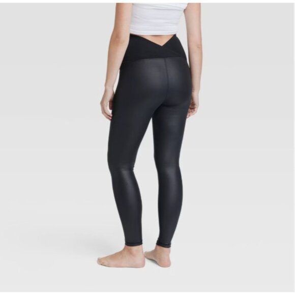 ISABEL MATERNITY LEGGINGS ACTIVE HIGH GLOSS STRETCH ANKLE OVER BELLY BLACK NWT - Picture 3 of 9